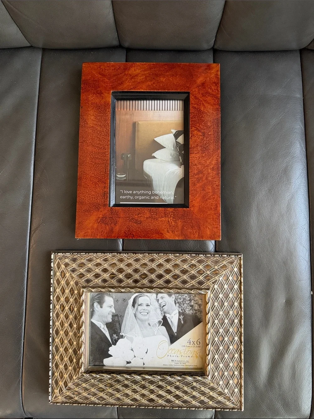 2 Frames! Wood and Woven Accent Picture Frame Set - Brown and Gold